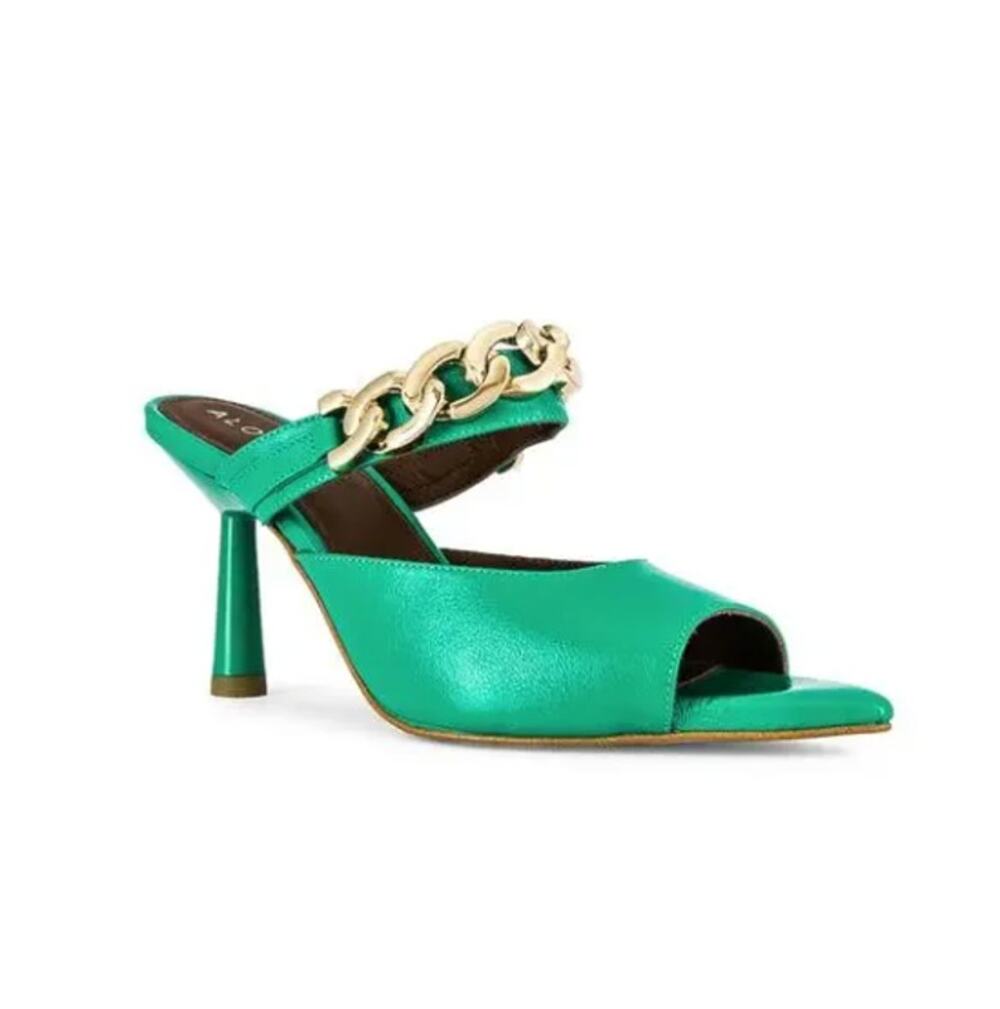 ALOHAS Daisy Heeled Mule Gold Chain Kelly Green Sz 37 / US 6 $195